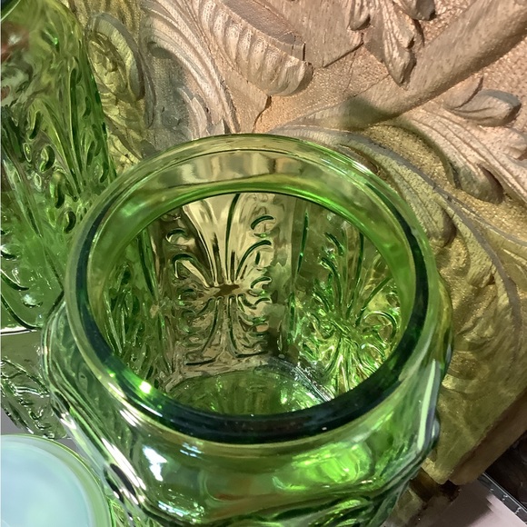 Vintage LE Smith, imperial apothecary, glass jar, green, scroll canisters - Picture 6 of 7